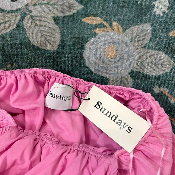 NWT Sundays Dress Gauze Cotton Small Pink Mini Open zip Back Short Puff Sleeve - Picture 5 of 16